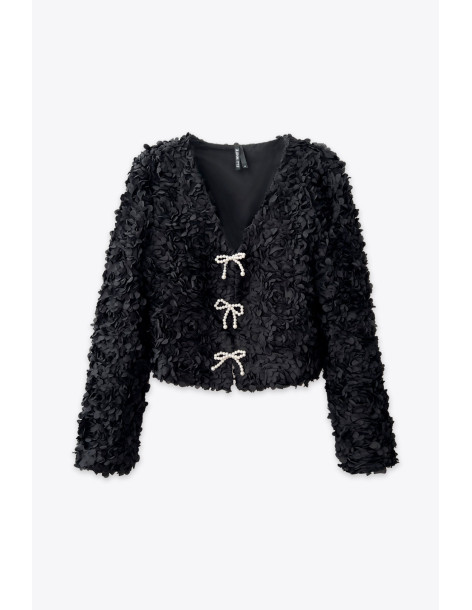 BON FASHION Textured jacket with pearl 25085-BLACK