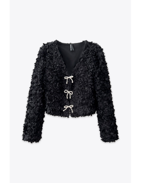BON FASHION Textured jacket with pearl 25085-BLACK