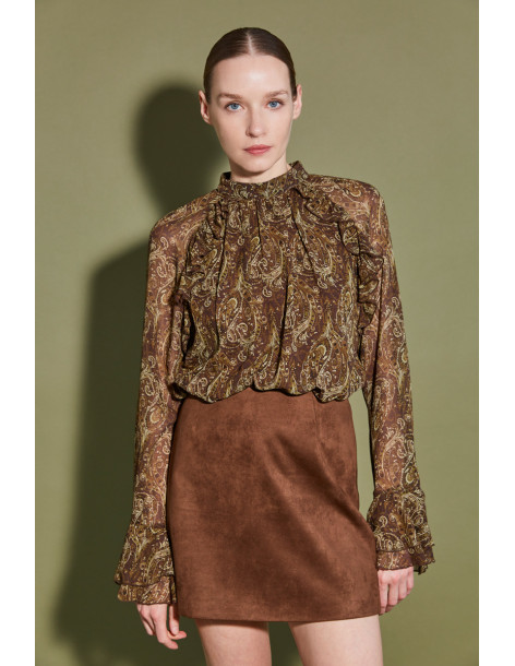 BON FASHION Flowy blouse with paisley print 25209-OLIVE