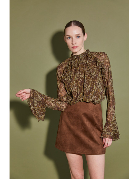 BON FASHION Flowy blouse with paisley print 25209-OLIVE | BON FASHION