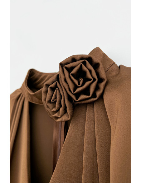 BON FASHION blouse with keyhole cutout 25212-BROWN | BON FASHION