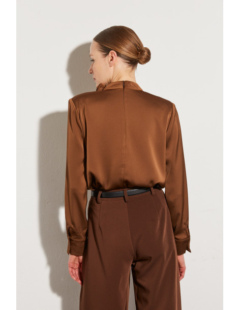 BON FASHION blouse with keyhole cutout 25212-BROWN | BON FASHION
