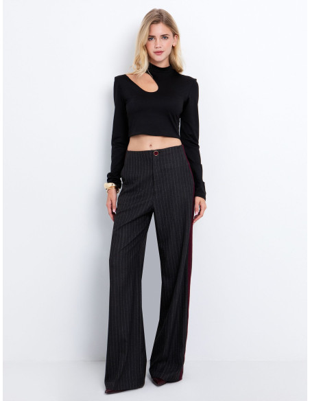 TOI & MOI Crop τοπ με cut out 80-6666-225-ΜΑΥΡΟ | BON FASHION