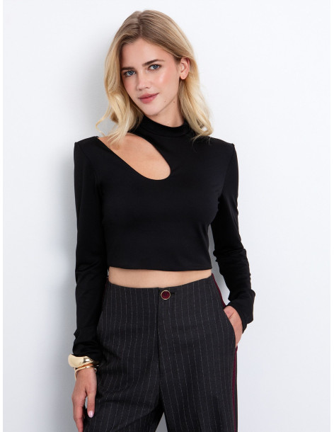 TOI & MOI Crop τοπ με cut out 80-6666-225-ΜΑΥΡΟ