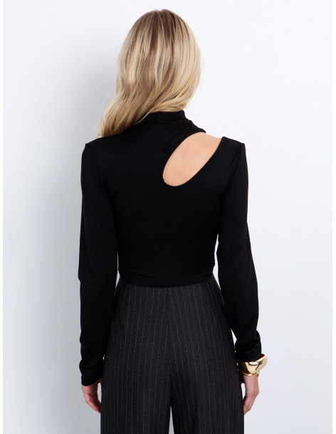 TOI & MOI Crop τοπ με cut out 80-6666-225-ΜΑΥΡΟ | BON FASHION