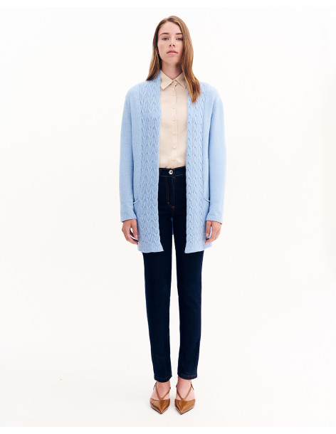 FOREL Πλεκτή ζακέτα με τσέπες 081.90.01.014-ΣΙΕΛ | BON FASHION
