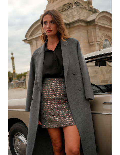 BON FASHION Sequin Collar Shirt CH378-BLACK | BON FASHION