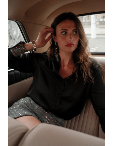 BON FASHION Sequin Collar Shirt CH378-BLACK | BON FASHION