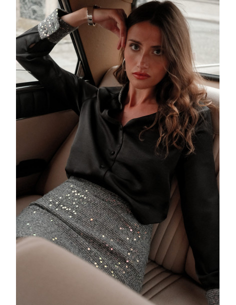 BON FASHION Sequin Collar Shirt CH378-BLACK