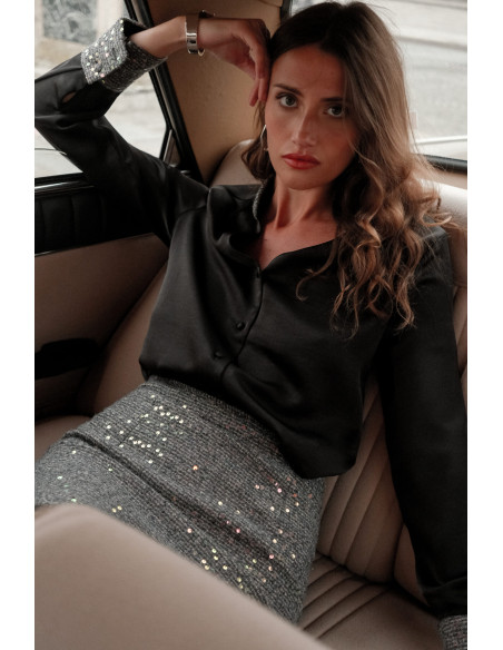 BON FASHION Sequin Collar Shirt CH378-BLACK