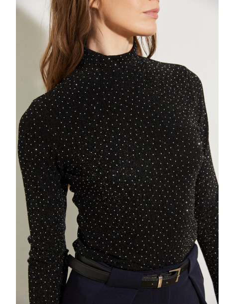 BON FASHION Fitted top with high neck in lurex 25273-BLACK