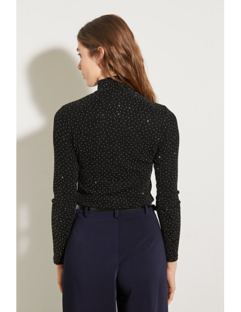 BON FASHION Fitted top with high neck in lurex 25273-BLACK | BON FASHION
