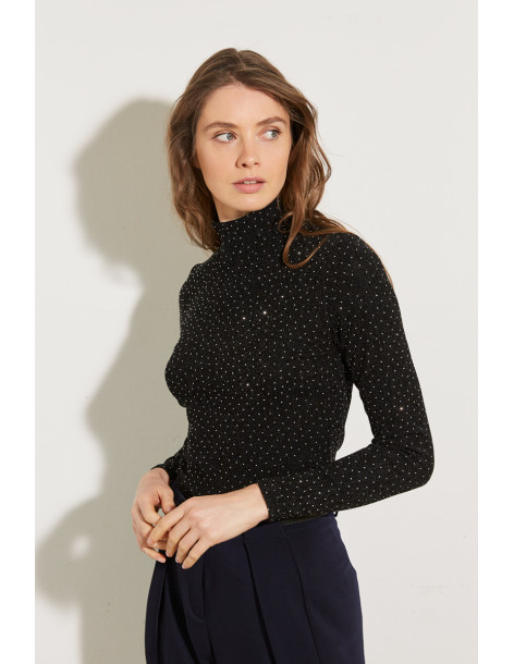 BON FASHION Fitted top with high neck in lurex 25273-BLACK | BON FASHION
