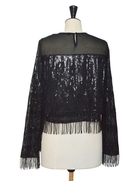 BON FASHION Sequin and fringe top 50607-BLACK | BON FASHION