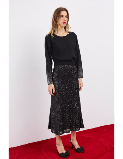 BON FASHION Long sequin skirt 23527-BLACK