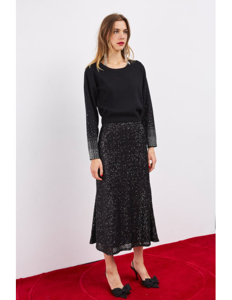 BON FASHION Long sequin skirt 23527-BLACK