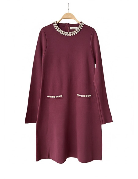 BON FASHION Loose knit dress TY26533-BURGUNDY