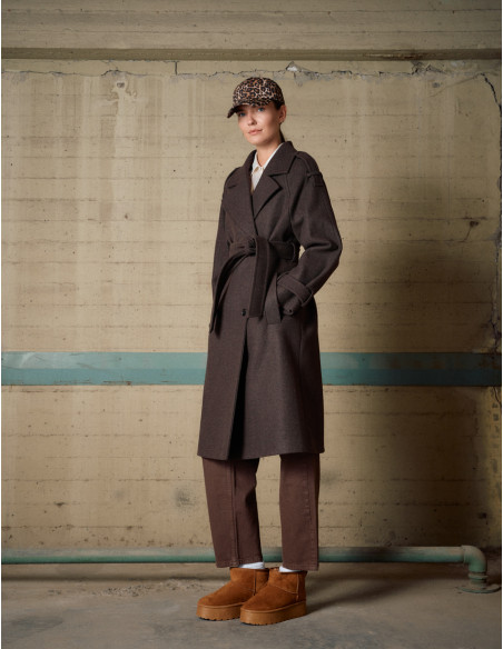 BISTON μακρύ παλτό 54-101-055-ΚΑΦΕ | BON FASHION