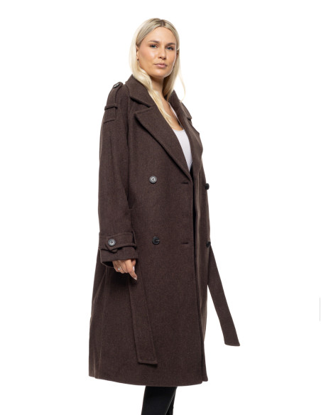 BISTON μακρύ παλτό 54-101-055-ΚΑΦΕ | BON FASHION