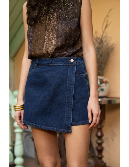 ORAIJE PARIS Short Skirt - Jadene JD523-RAW BLUE | BON FASHION