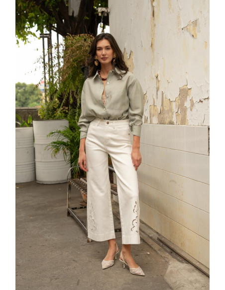 ORAIJE PARIS Jean wide à détails dentelles JD642-WHITE