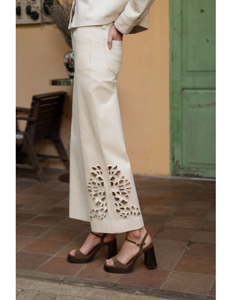 ORAIJE PARIS Milo wide-leg jeans JD595-BEIGE | BON FASHION