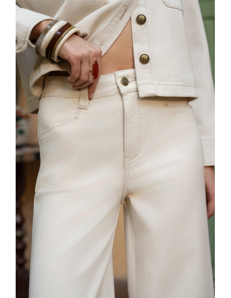 ORAIJE PARIS Milo wide-leg jeans JD595-BEIGE | BON FASHION