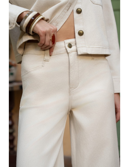 ORAIJE PARIS Milo wide-leg jeans JD595-BEIGE | BON FASHION