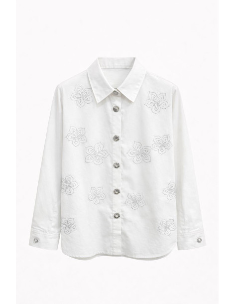 ATTRAIT PARIS Long-sleeve shirt - floral embroidery 8662-WHITE