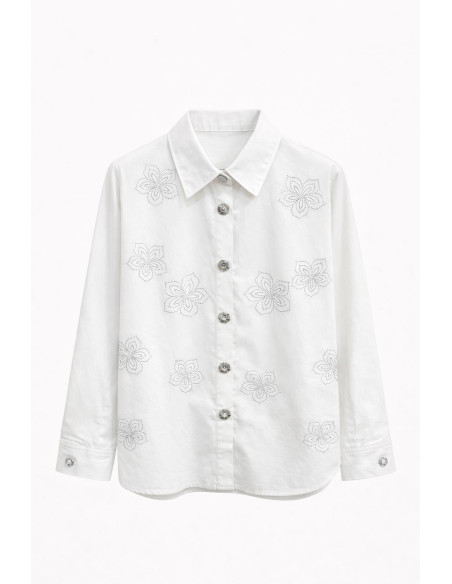 ATTRAIT PARIS Long-sleeve shirt - floral embroidery 8662-WHITE