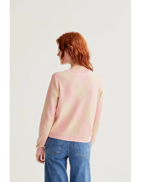 COMPANIA FANTASTICA Pink diamond pattern knit cardigan 61C/10206 | BON FASHION