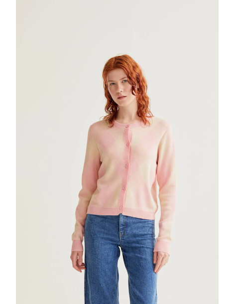 COMPANIA FANTASTICA Pink diamond pattern knit cardigan 61C/10206