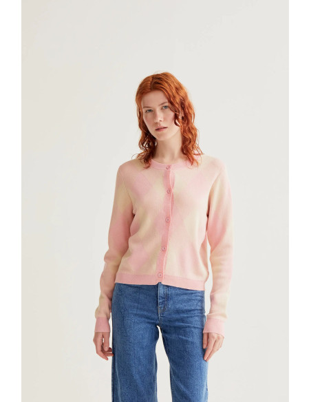 COMPANIA FANTASTICA Pink diamond pattern knit cardigan 61C/10206