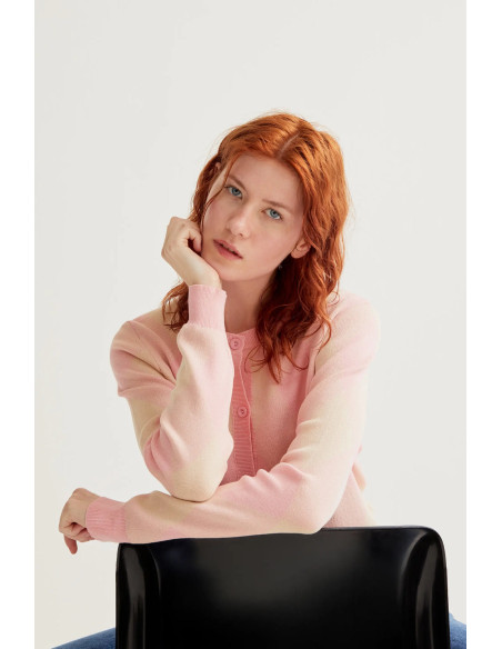 COMPANIA FANTASTICA Pink diamond pattern knit cardigan 61C/10206 | BON FASHION