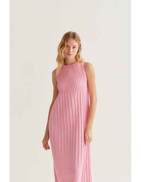 COMPANIA FANTASTICA Long pleated pink dress 61C/10301