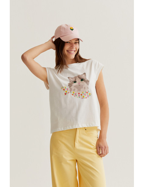 COMPANIA FANTASTICA T-Shirt with cat print 61C/42010 | BON FASHION