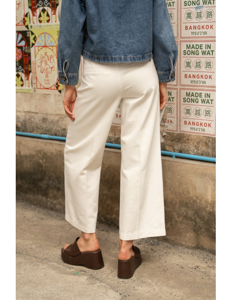 ORAIJE PARIS Pantalon Ankle Wide - Eleonorette JD649-WHITE | BON FASHION