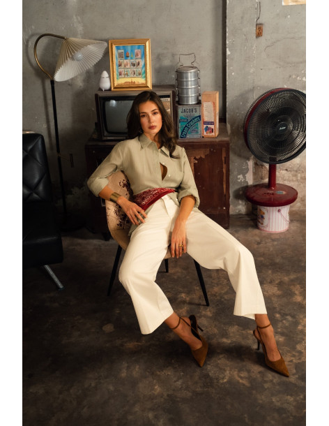 ORAIJE PARIS Pantalon Ankle Wide - Eleonorette JD649-WHITE | BON FASHION