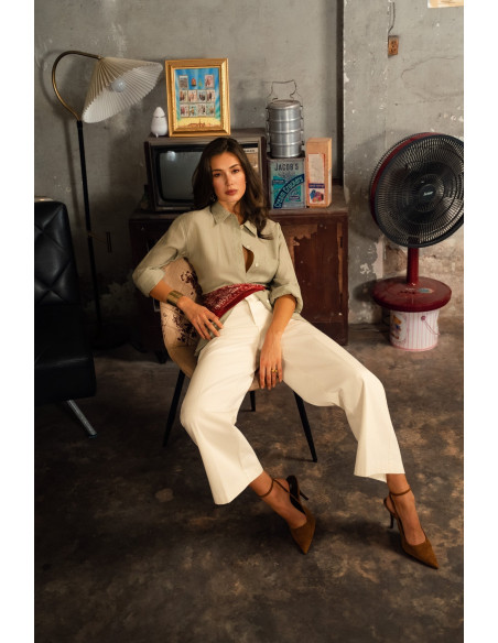 ORAIJE PARIS Pantalon Ankle Wide - Eleonorette JD649-WHITE | BON FASHION