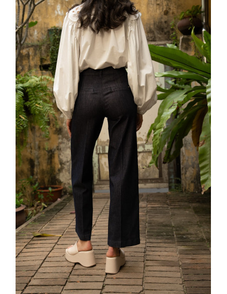 ORAIJE PARIS Eleonore Fluid Jeans Full Length JD650-NAVY | BON FASHION