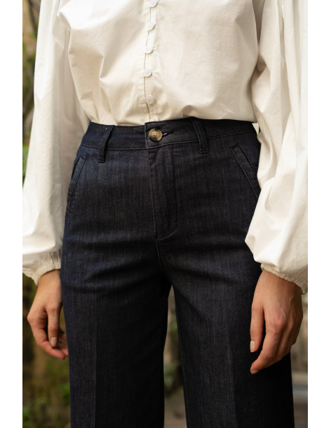 ORAIJE PARIS Eleonore Fluid Jeans Full Length JD650-NAVY | BON FASHION