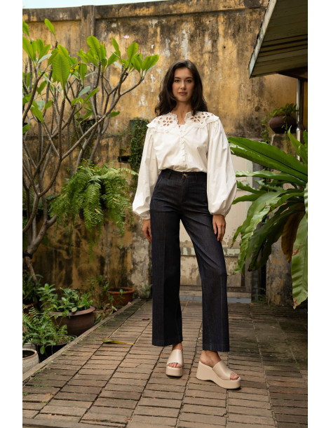 ORAIJE PARIS Eleonore Fluid Jeans Full Length JD650-NAVY | BON FASHION