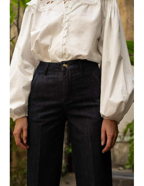 ORAIJE PARIS Eleonore Fluid Jeans Full Length JD650-NAVY | BON FASHION