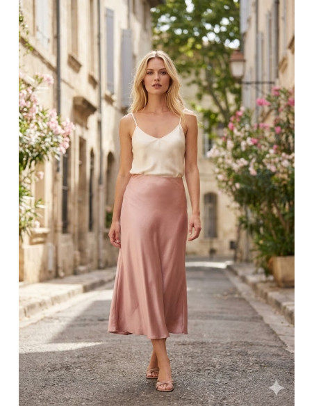 BON FASHION Elegant mid-length flowy skirt 5189-ROSE