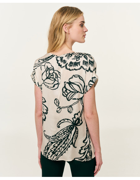 FOREL Μπλούζα εμπριμέ "V" 082.10.01.014-ΜΑΥΡΟ | BON FASHION