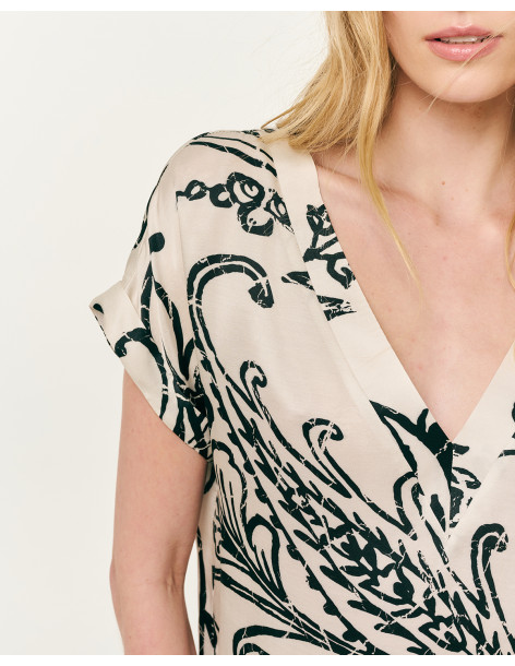 FOREL Μπλούζα εμπριμέ "V" 082.10.01.014-ΜΑΥΡΟ | BON FASHION