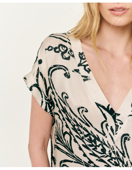 FOREL Μπλούζα εμπριμέ "V" 082.10.01.014-ΜΑΥΡΟ | BON FASHION