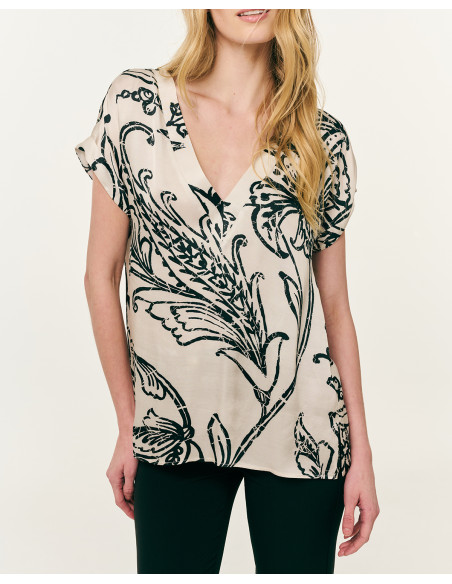 FOREL Μπλούζα εμπριμέ "V" 082.10.01.014-ΜΑΥΡΟ | BON FASHION