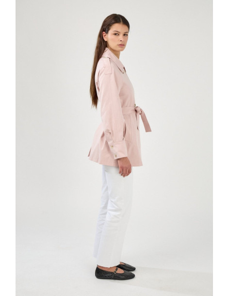 ESCADELLE Buttoned cotton jacket with belt 5269-ROSE | BON FASHION