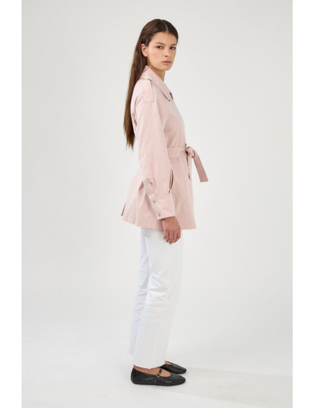 ESCADELLE Buttoned cotton jacket with belt 5269-ROSE | BON FASHION